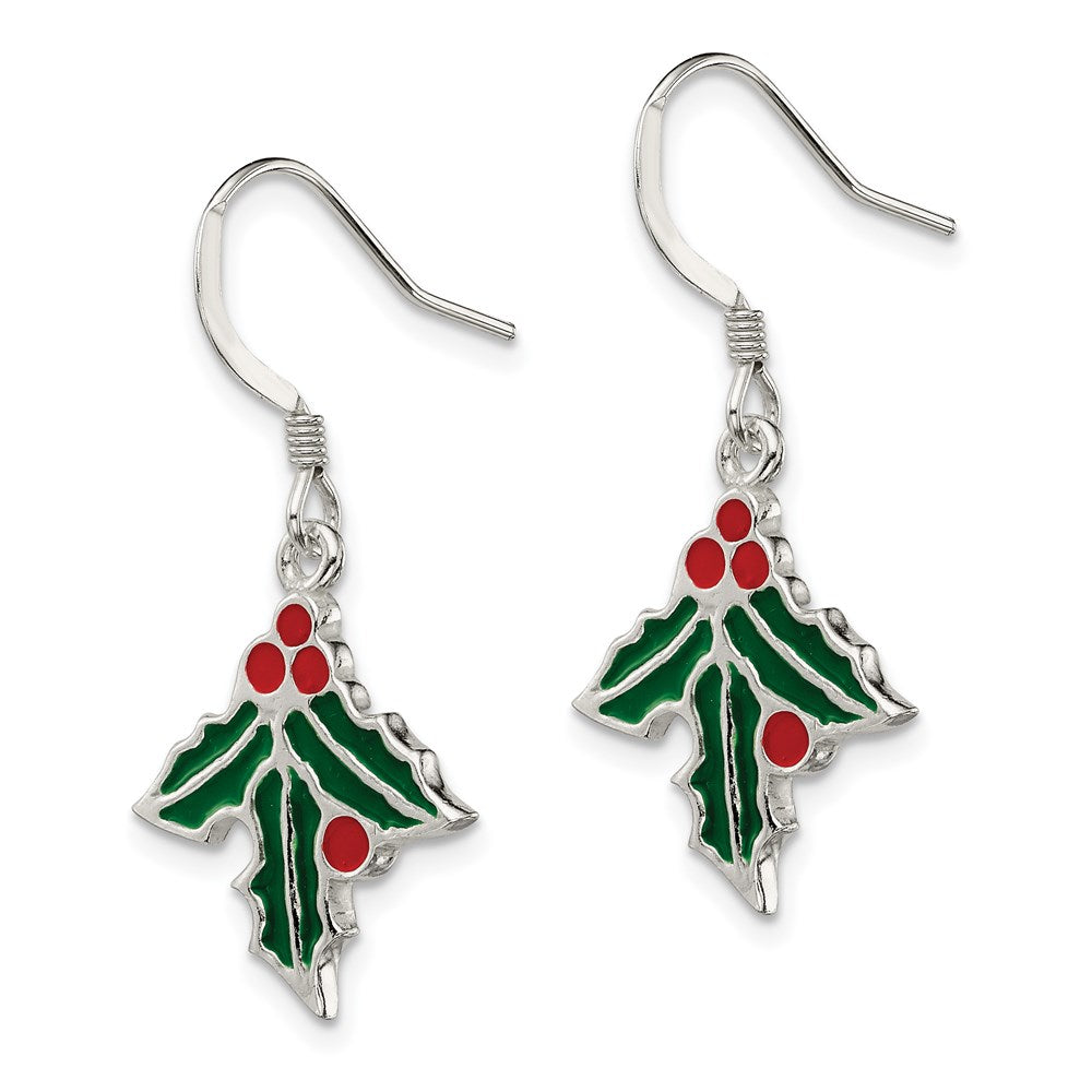 QE4781 Sterling Silver Enameled Holly Earrings