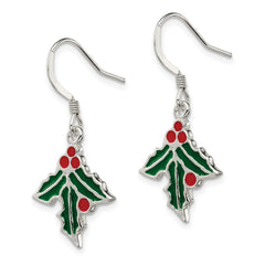 QE4781 Sterling Silver Enameled Holly Earrings
