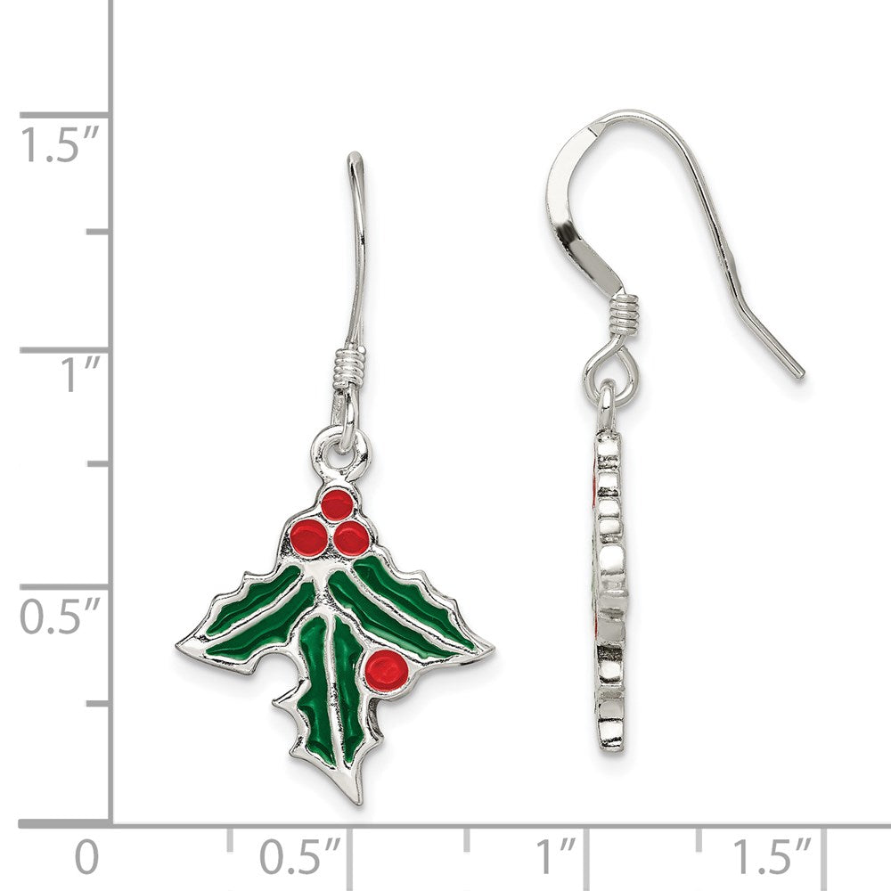 QE4781 Sterling Silver Enameled Holly Earrings