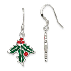 QE4781 Sterling Silver Enameled Holly Earrings