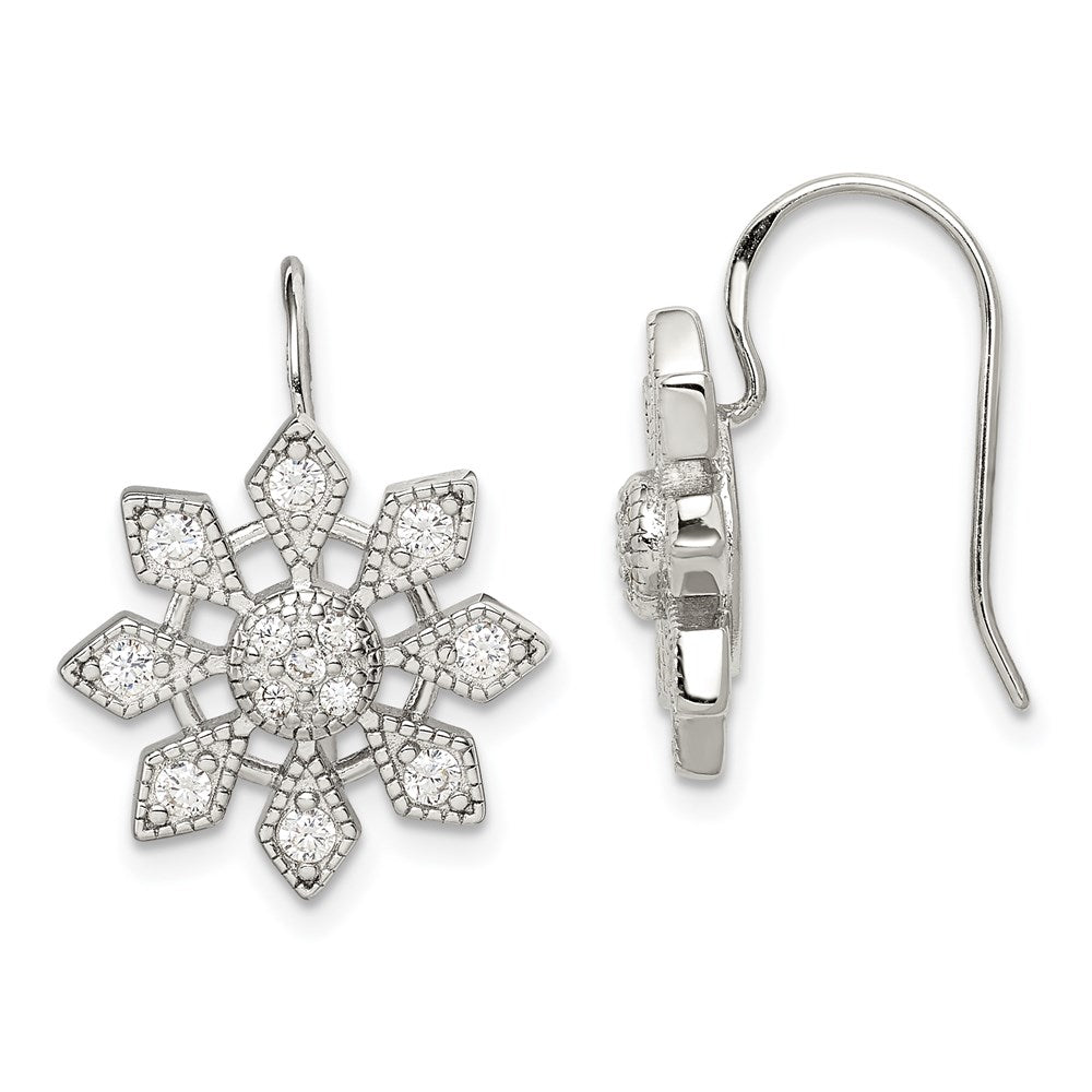 QE4783 Sterling Silver Rhodium-plated CZ Snowflake Earrings