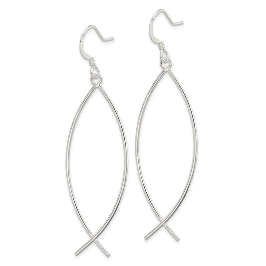 QE4790 Sterling Silver Polished Ichthus Dangle Earrings