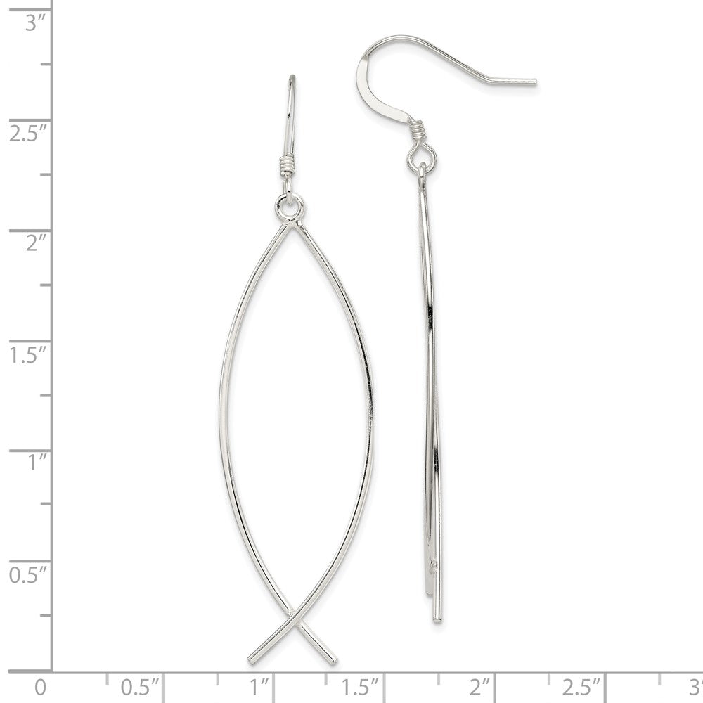 QE4790 Sterling Silver Polished Ichthus Dangle Earrings