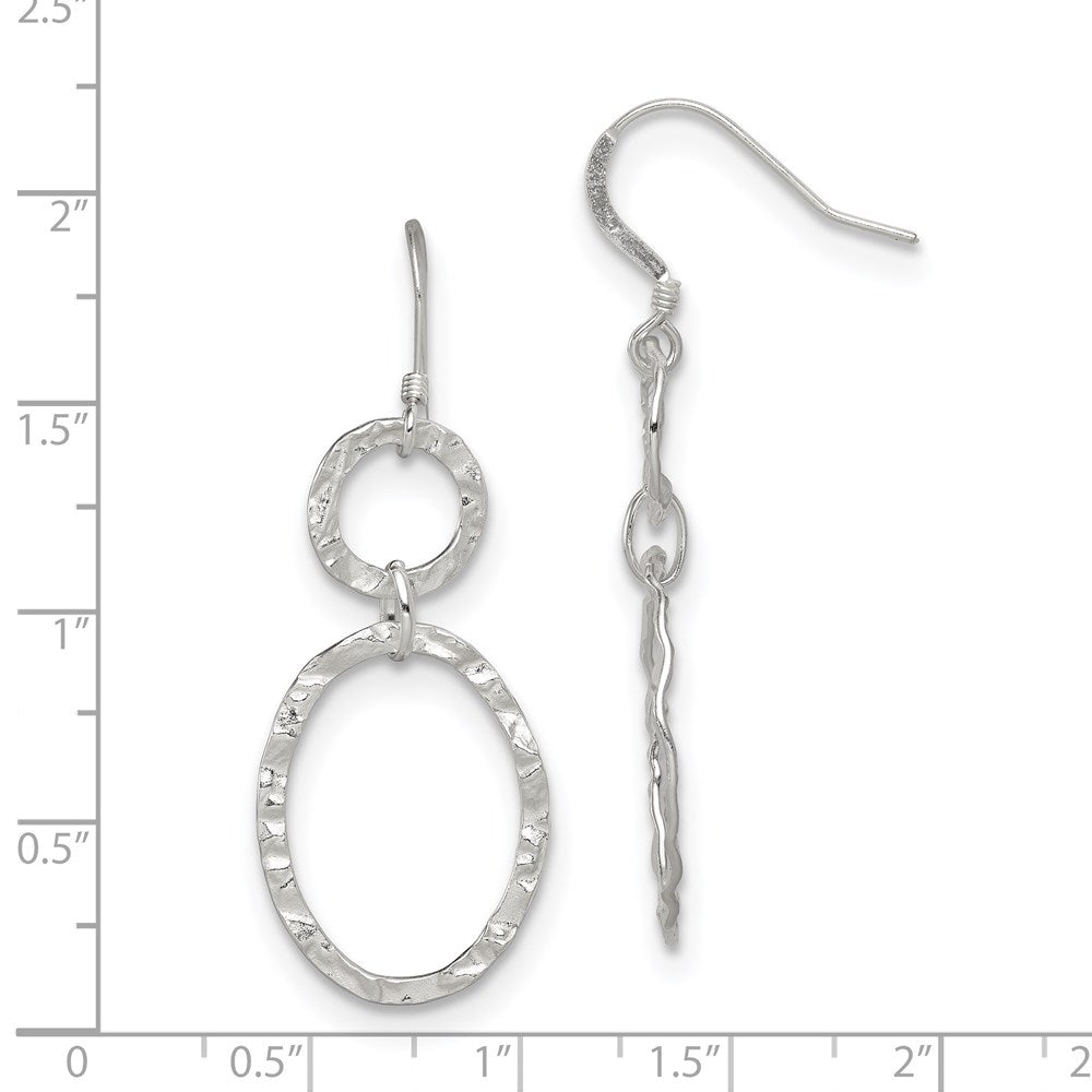 QE4812 Sterling Silver Rhod-plated Polished & Hammered Circle & Oval Dangle Earrin
