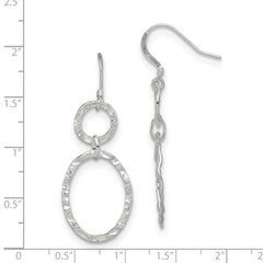 QE4812 Sterling Silver Rhod-plated Polished & Hammered Circle & Oval Dangle Earrin