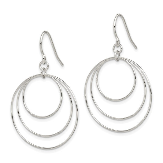 QE4860 Sterling Silver Polished Fancy Triple Circle Dangle Earrings