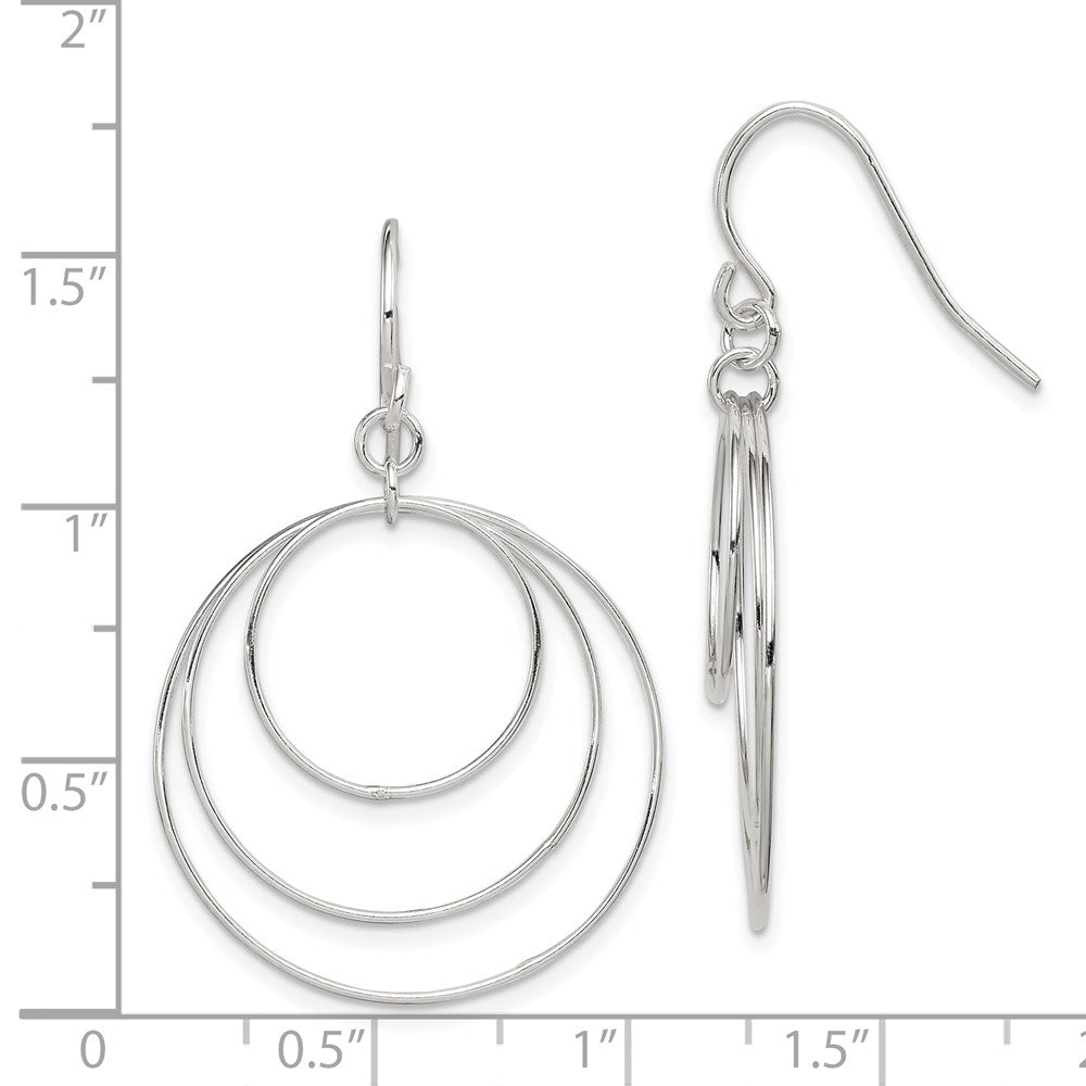 QE4860 Sterling Silver Polished Fancy Triple Circle Dangle Earrings