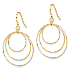 QE4860GP Sterling Silver Gold-tone Polished Fancy Triple Circle Dangle Earrings