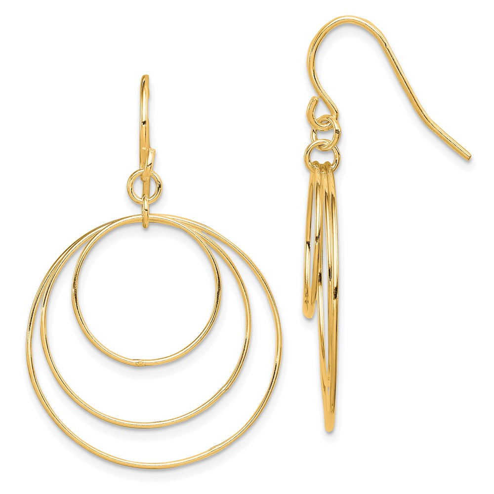 QE4860GP Sterling Silver Gold-tone Polished Fancy Triple Circle Dangle Earrings