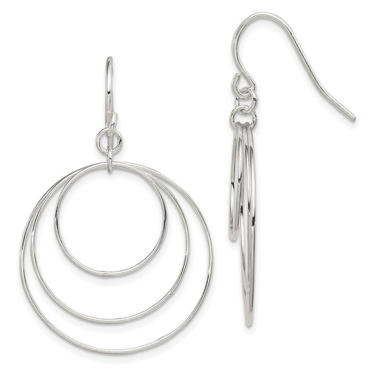 QE4860 Sterling Silver Polished Fancy Triple Circle Dangle Earrings