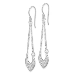 QE4870 Sterling Silver Rhodium-plated Filigree Dangle Earrings