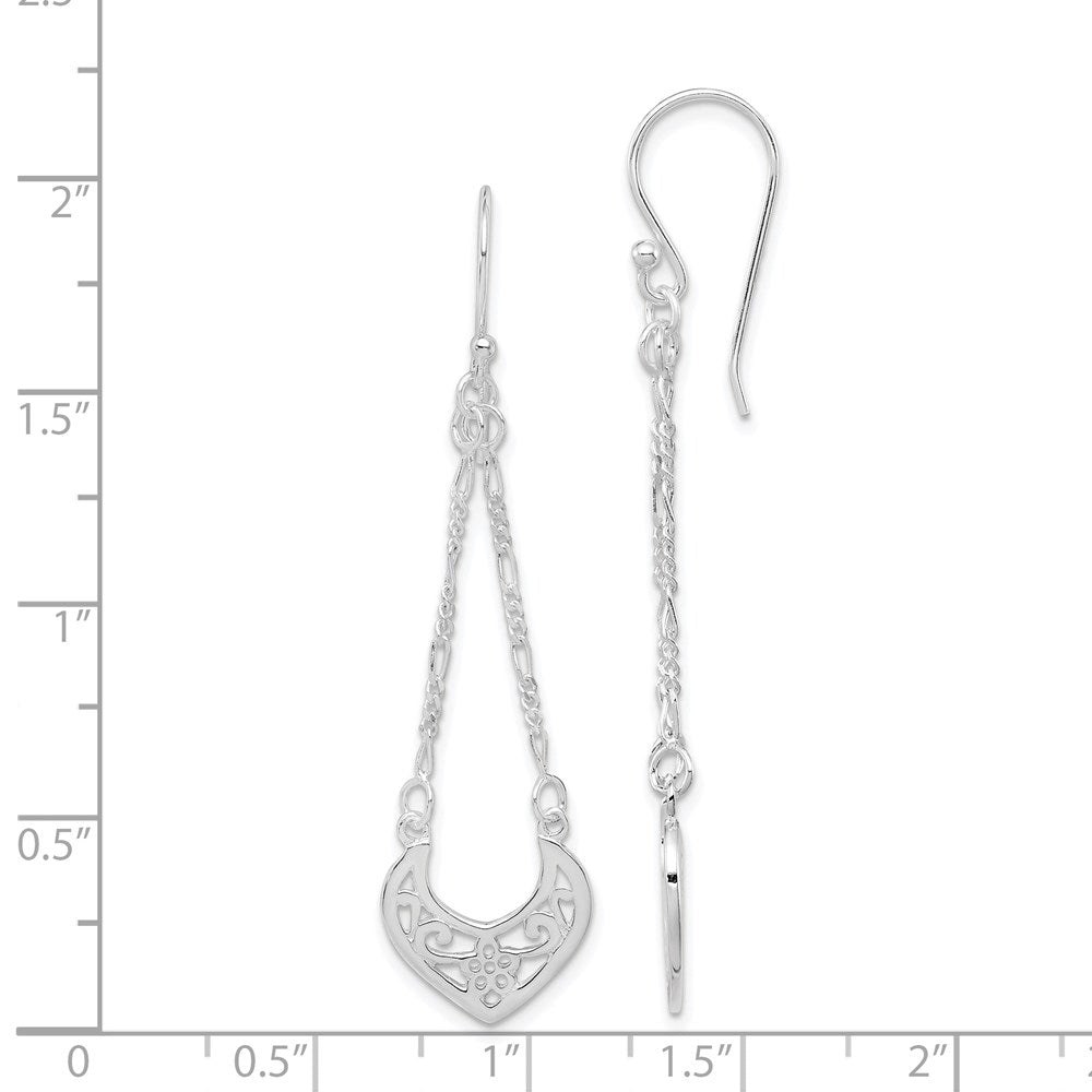 QE4870 Sterling Silver Rhodium-plated Filigree Dangle Earrings