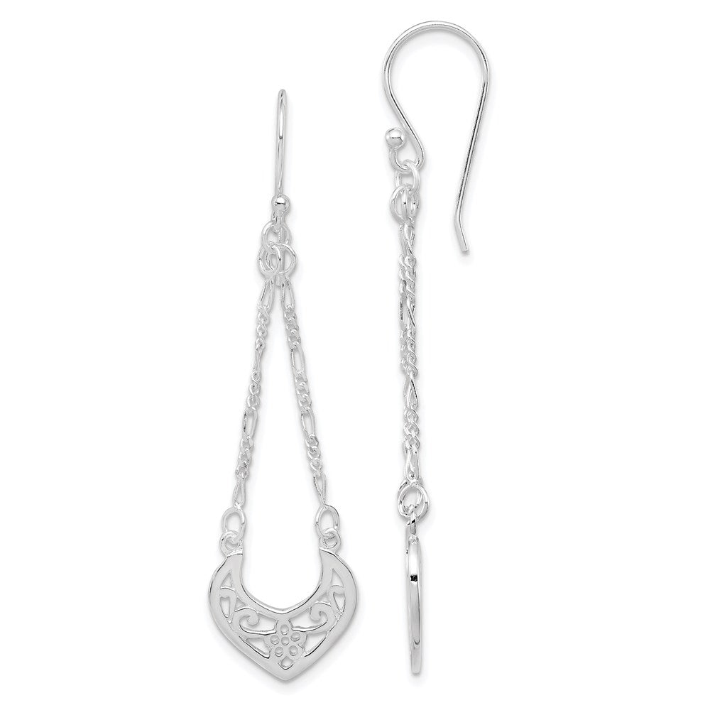 QE4870 Sterling Silver Rhodium-plated Filigree Dangle Earrings