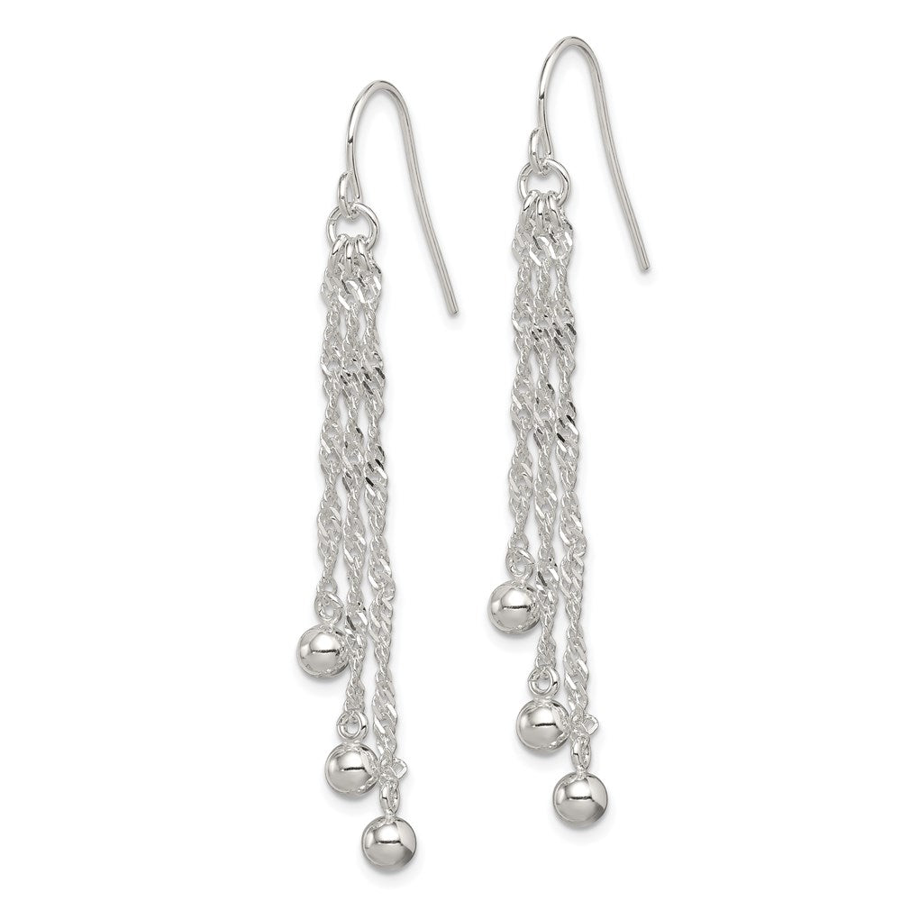 QE4876 Sterling Silver Polished Fancy 3-Strand Chain & Beaded Dangle Earrings