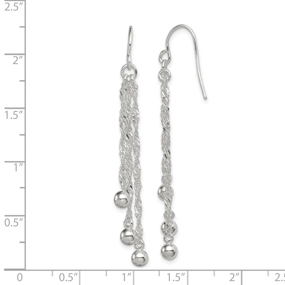 QE4876 Sterling Silver Polished Fancy 3-Strand Chain & Beaded Dangle Earrings