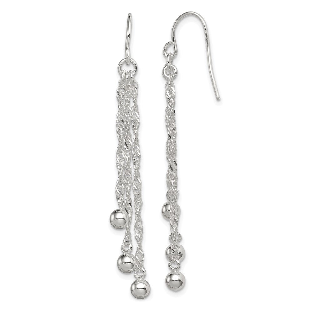 QE4876 Sterling Silver Polished Fancy 3-Strand Chain & Beaded Dangle Earrings