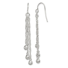 QE4876 Sterling Silver Polished Fancy 3-Strand Chain & Beaded Dangle Earrings