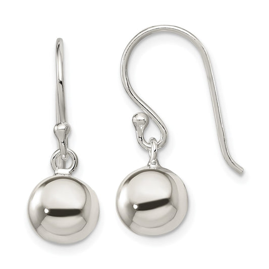 QE4895 Sterling Silver Dangle Ball Shephard Hook Earrings