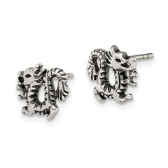 QE4913 Sterling Silver Antiqued Dragon Post Earrings