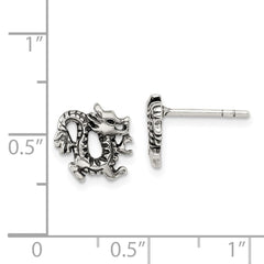 QE4913 Sterling Silver Antiqued Dragon Post Earrings
