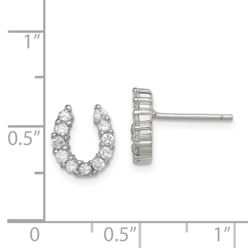 QE4923 Sterling Silver Rhodium-plated CZ Horseshoe Post Earrings