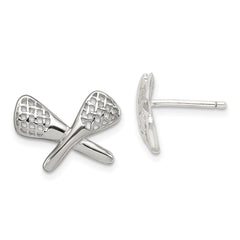 QE4935 Sterling Silver Rhodium-plated Lacrosse Post Earrings