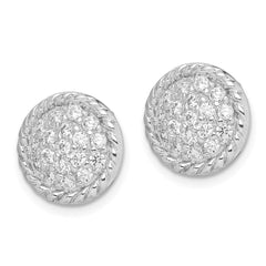 QE4941 Sterling Silver Rhodium-plated Polished & Twisted CZ Circle Post Earrings