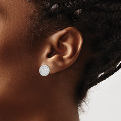 QE4941 Sterling Silver Rhodium-plated Polished & Twisted CZ Circle Post Earrings