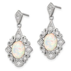 QE4965 Sterling Silver Rhodium-plated Created Opal and CZ Earrings