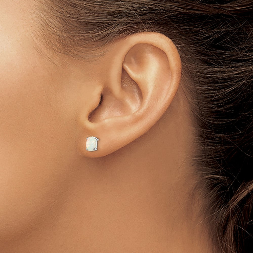 QE4971 Sterling Silver Rhodium-plated Created Opal Post Earrings