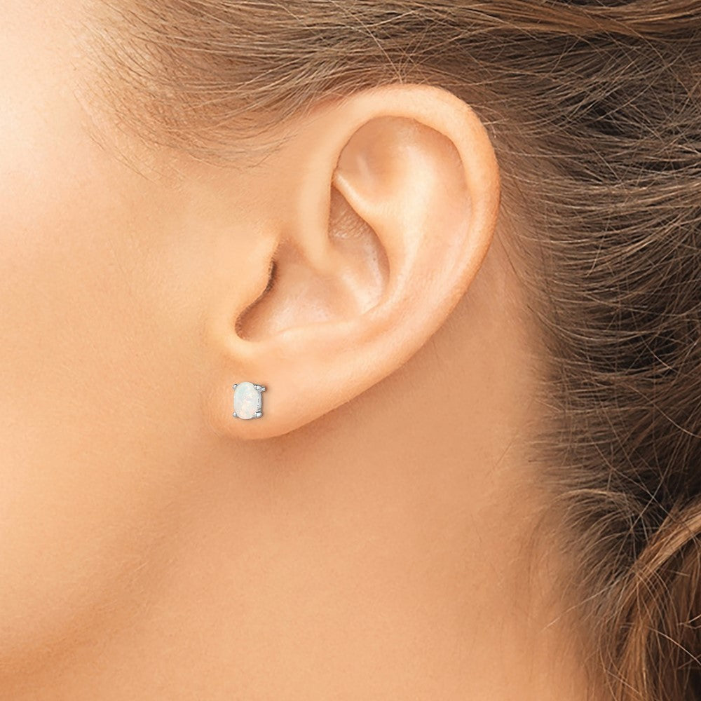 QE4972 Sterling Silver Rhodium-plated Created Opal Post Earrings