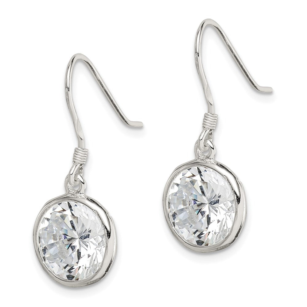 QE4999 Sterling Silver Polished 11mm Round CZ Bezel Set Dangle Earrings