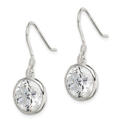 QE4999 Sterling Silver Polished 11mm Round CZ Bezel Set Dangle Earrings