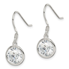 QE5000 Sterling Silver Rhod-pltd 10mm Round CZ Bezel Set Dangle Earrings