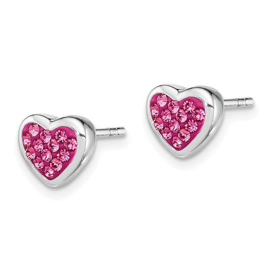 QE5050 Sterling Silver Rhodium-plated Polished Pink CZ Heart Post Earrings