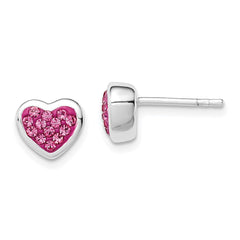 QE5050 Sterling Silver Rhodium-plated Polished Pink CZ Heart Post Earrings