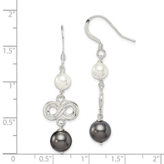 QE5083 Sterling Silver Polished Grey & White Glass Pearl Infinity Dangle Earrings