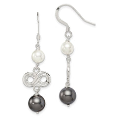 QE5083 Sterling Silver Polished Grey & White Glass Pearl Infinity Dangle Earrings