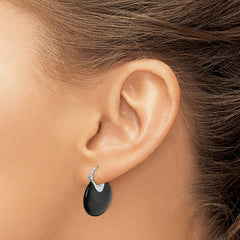 QE5132 Sterling Silver Rhodium-plated Polished Onyx Hoop Earrings