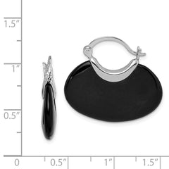 QE5132 Sterling Silver Rhodium-plated Polished Onyx Hoop Earrings