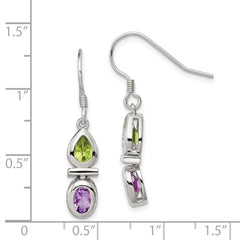 QE5234 Sterling Silver Rhodium Plated Peridot and Amethyst Dangle Earrings