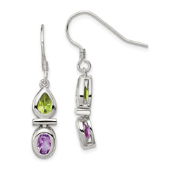 QE5234 Sterling Silver Rhodium Plated Peridot and Amethyst Dangle Earrings