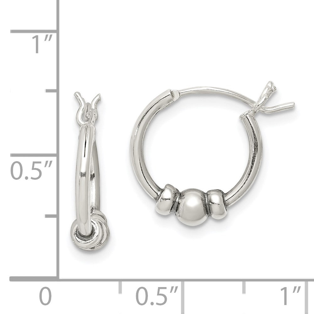 QE5376 Sterling Silver Antiqued Beaded Hoop Earrings