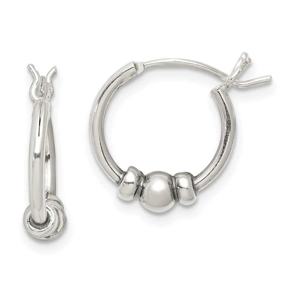 QE5376 Sterling Silver Antiqued Beaded Hoop Earrings