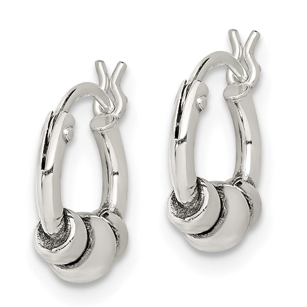 QE5377 Sterling Silver Antiqued Beaded Hoop Earrings