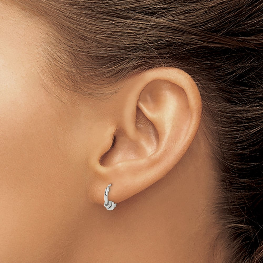 QE5377 Sterling Silver Antiqued Beaded Hoop Earrings