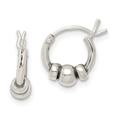 QE5377 Sterling Silver Antiqued Beaded Hoop Earrings