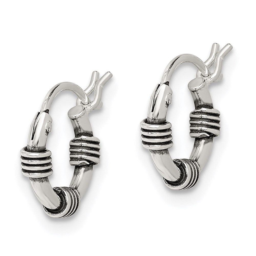 QE5378 Sterling Silver Antiqued Hoop Earrings