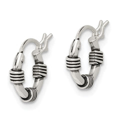 QE5378 Sterling Silver Antiqued Hoop Earrings