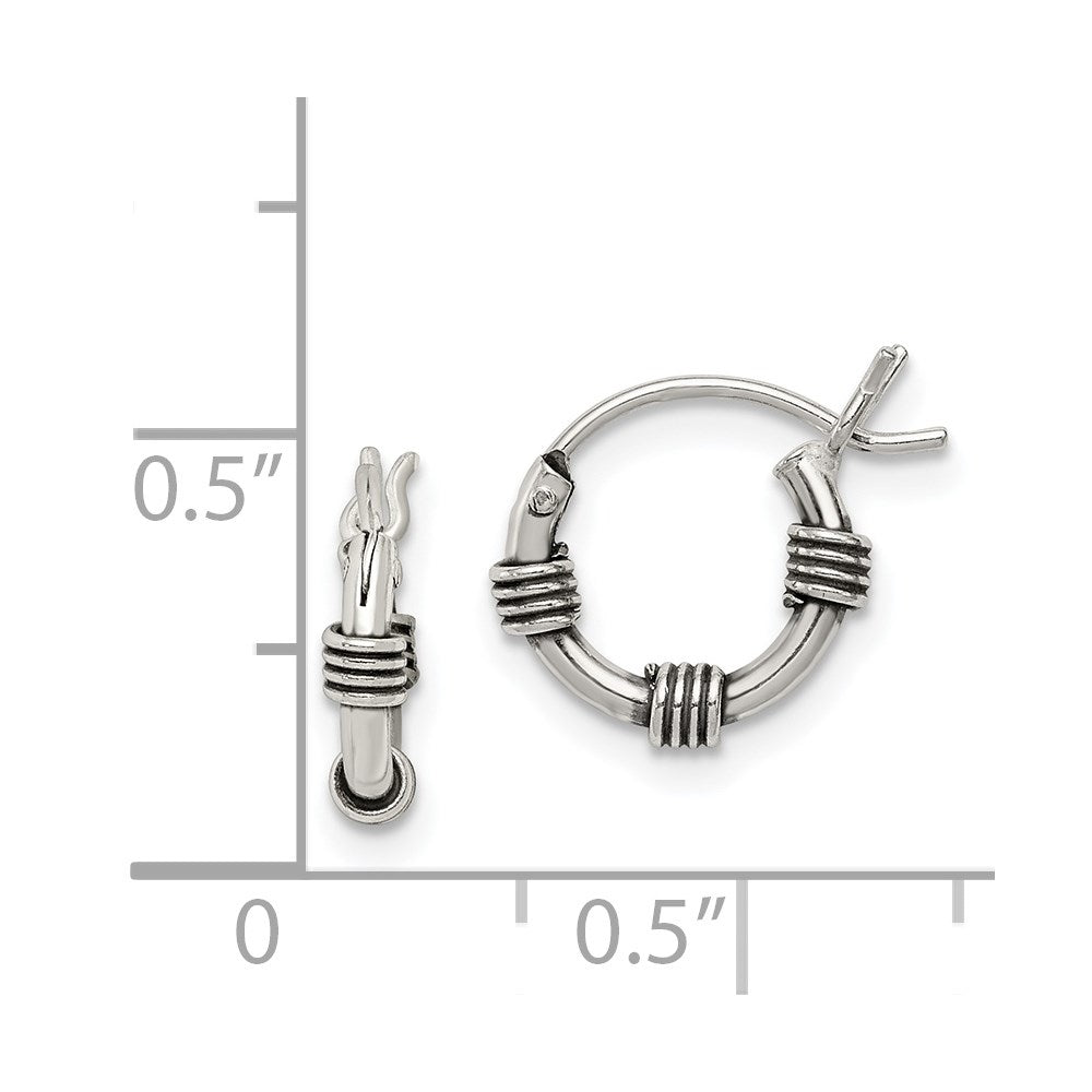 QE5378 Sterling Silver Antiqued Hoop Earrings